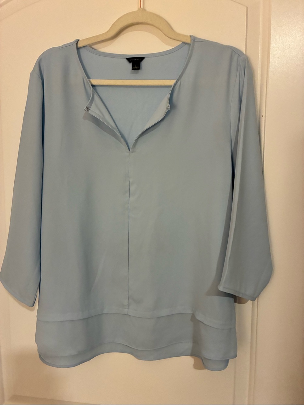 Ann Taylor Light Blue Split-Neck Blouse